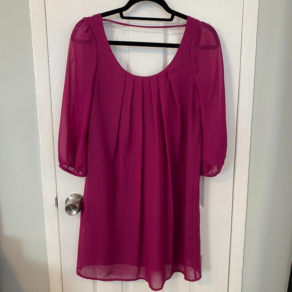 Lulu's Magenta Shift Dress Three-Quarter Sleeve